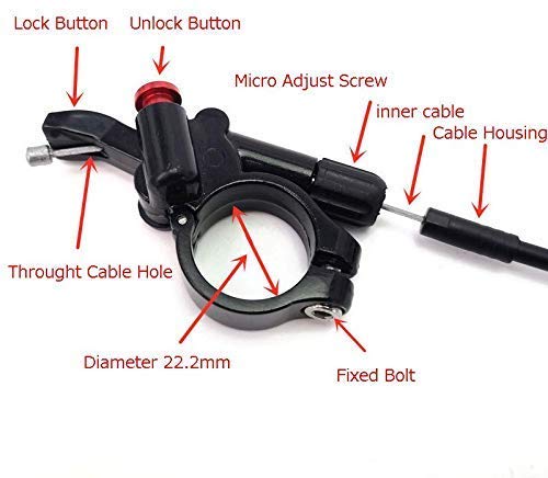 YNK Palanca de bloqueo remoto para bicicleta con cable interior y carcasa de aleación de aluminio para bicicleta de montaña MTB bicicleta de carretera (A)