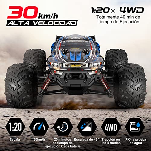 YONCHER YC100 Pro Coche Teledirigido 4x4 Profesional, 1:20 Offroad 4WD RC Coche con 30+ Kmh, 2.4GHz Crawler Camiones de Control Remoto Juguete con 2 Baterías , Regalo para Niños y Adultos