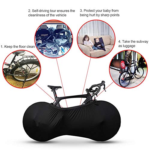 Yontree Funda para Rueda de Bicicleta, Antipolvo, Bolsa de Almacenamiento para Interior de Bicicleta, Cubierta de protección para Bicicletas de Carretera, de Alta Elasticidad, Color Negro y/L