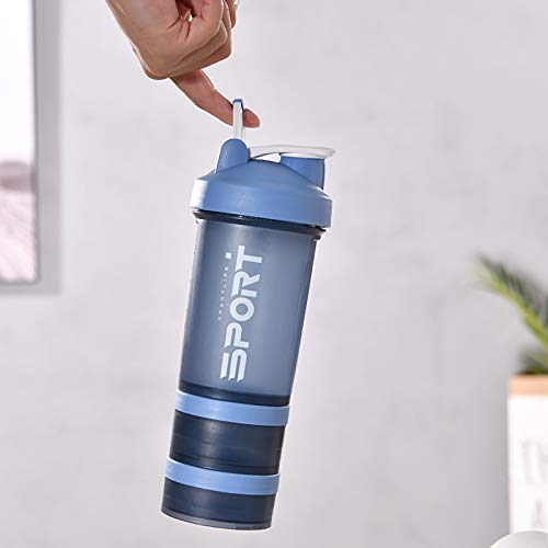 YOPOTIKA Botella de la coctelera de proteína portátil suplemento mezclador taza con almacenamiento en polvo para correr ciclismo fitness