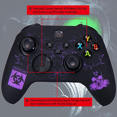 YoRHa Silicona Talla Láser Funda Piel Carcasas Cubierta para Xbox Series X / S Mando x 1 (BH Morado) con Agarres para el Pulgar x 10