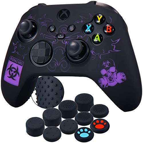 YoRHa Silicona Talla Láser Funda Piel Carcasas Cubierta para Xbox Series X / S Mando x 1 (BH Morado) con Agarres para el Pulgar x 10