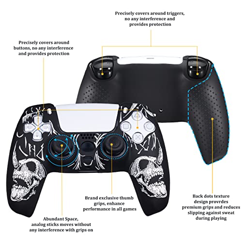 YoRHa Talla Láser Silicona Piel Skin para Mando PS5 x 1 (Blanco) con Agarres para el Pulgar Thumb Grips x 8