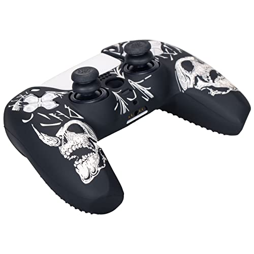 YoRHa Talla Láser Silicona Piel Skin para Mando PS5 x 1 (Blanco) con Agarres para el Pulgar Thumb Grips x 8