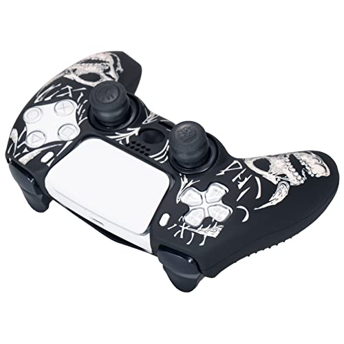 YoRHa Talla Láser Silicona Piel Skin para Mando PS5 x 1 (Blanco) con Agarres para el Pulgar Thumb Grips x 8