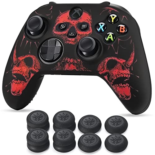 YoRHa Talla Láser Silicona Piel Skin para Mando Xbox Series X/S x 1 (Rojo) con Agarres para el Pulgar Thumb Grips x 8