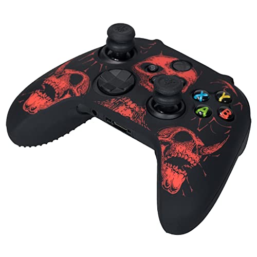 YoRHa Talla Láser Silicona Piel Skin para Mando Xbox Series X/S x 1 (Rojo) con Agarres para el Pulgar Thumb Grips x 8