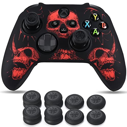 YoRHa Talla Láser Silicona Piel Skin para Mando Xbox Series X/S x 1 (Rojo) con Agarres para el Pulgar Thumb Grips x 8