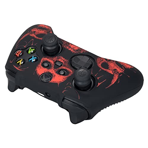 YoRHa Talla Láser Silicona Piel Skin para Mando Xbox Series X/S x 1 (Rojo) con Agarres para el Pulgar Thumb Grips x 8