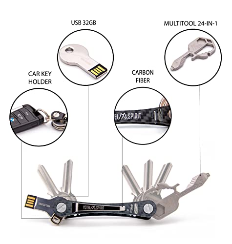 YOTEI SPIRIT® Organizador de Llaves de Bolsillo Compacto – Llavero Inteligente con USB y Llave Multi-Herramienta (Fibra de Carbono)