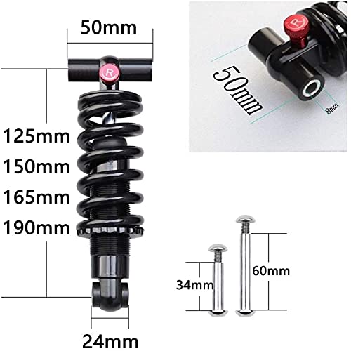 YUANKEXIANG MTB Shock Trasero MTB XC Tail Soute Downhill Resorte Trasero Amortiguador 125/150/165 / 190mm, Amortiguación Ajustable con Un Buje De 24 X 50 Mm(Size:165mm,Color:1500lbs)