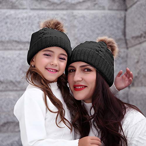 Yudanny 2 Piezas Sombrero de Punto cálido de Invierno para Padres e Hijos Sombrero de Punto para Madre e Hijo Gorro de Punto a Juego Familiar Gorro de Ganchillo
