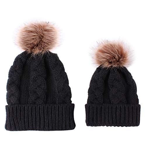 Yudanny 2 Piezas Sombrero de Punto cálido de Invierno para Padres e Hijos Sombrero de Punto para Madre e Hijo Gorro de Punto a Juego Familiar Gorro de Ganchillo