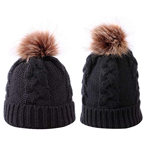 Yudanny 2 Piezas Sombrero de Punto cálido de Invierno para Padres e Hijos Sombrero de Punto para Madre e Hijo Gorro de Punto a Juego Familiar Gorro de Ganchillo