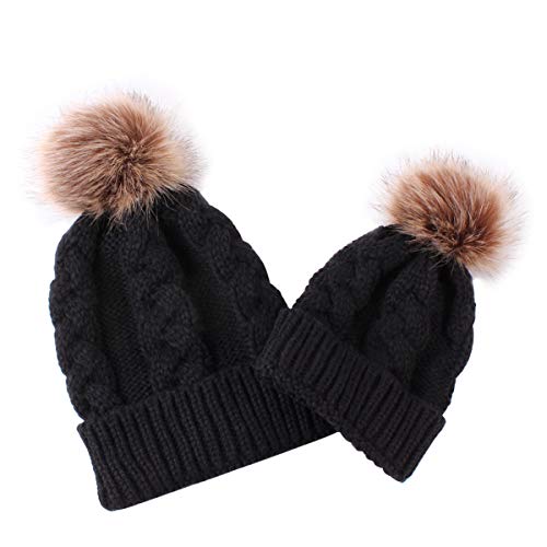 Yudanny 2 Piezas Sombrero de Punto cálido de Invierno para Padres e Hijos Sombrero de Punto para Madre e Hijo Gorro de Punto a Juego Familiar Gorro de Ganchillo