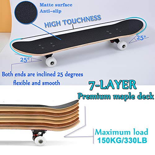 YUDOXN Completo Skateboard para Principiantes, Adolescentes, niños, niñas.31"x 8" Skateboard 7 Capas Monopatín de Madera de Arce con rodamientos ABEC-7 Tabla de Skateboard, Longboards