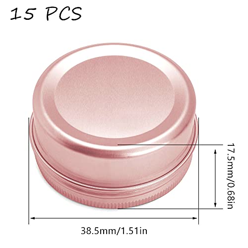 YUE QIN 15 Piezas Tarros de Aluminio Tarros Cosmeticos Vacios Tarros para Muestras de Cremas Bote Vacio 10ml para Bálsamos Labial, Cosméticos, Velas, Loción Trae una Cuchara Mediana(Oro Rosa)