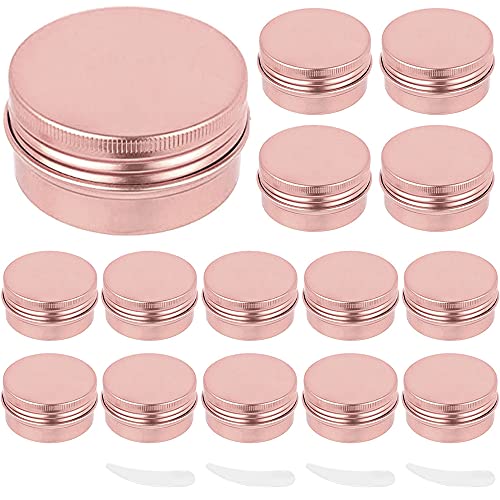 YUE QIN 15 Piezas Tarros de Aluminio Tarros Cosmeticos Vacios Tarros para Muestras de Cremas Bote Vacio 10ml para Bálsamos Labial, Cosméticos, Velas, Loción Trae una Cuchara Mediana(Oro Rosa)