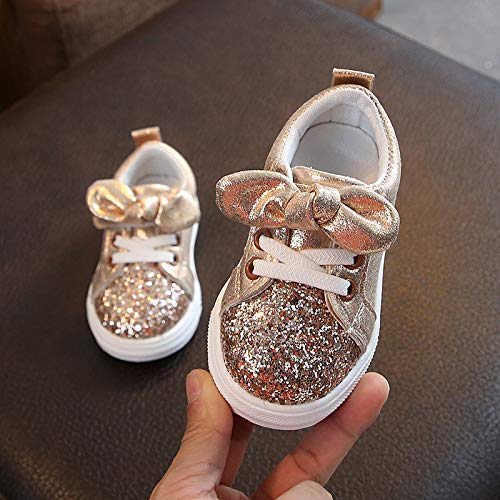 YWLINK Ciclismo Zapatos Bebé NiñAs NiñOs Lentejuelas Bling Bowknot Crystal Run Sport Zapatillas Antideslizante Transpirable Rosa,Plata,Oro 21-30