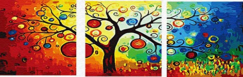 YXQSED Paquete de 3 Madera enmarcada Pintura al óleo de DIY por Números, Pintura por Número de Kits-Rich Tree 20*20 Inch