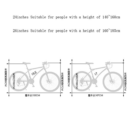 YXWJ 24 Bicicletas de montaña Velocidad de Bicicletas Outroad for Adultos y Adolescentes de 24/26 Pulgadas en Blanco Negro 40 Spoke Edad Hombres y Mujeres viajan MTB (tamaño : 24 Inches)