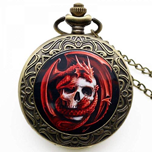 YXZQ Reloj de Bolsillo, Reloj Colgante de Calavera Punk Reloj Death Design Biker Skull Charm Jewelry Reloj de Cuarzo de Estilo gótico