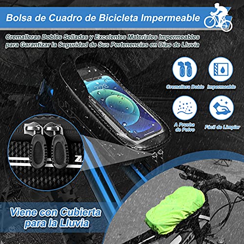 Zacro Bolsa Bicicleta Manillar,Soporte Bolsa Táctil Bicicleta Impermeable,Gran Capacidad para Bici y de Cremallera Doble Viseras para Moviles Debajo de 6 Inches