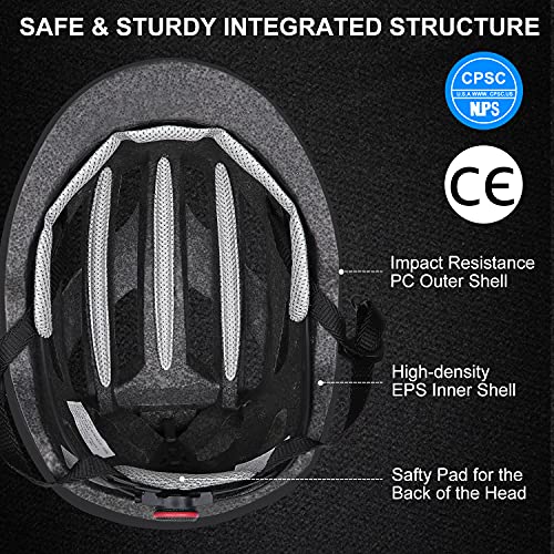 Zacro Casco Bicicleta Montaña MTB - Adulto Cascos Ciclismo con Luz Trasera Recargable y Visera Solar Desmontable, Unisex Casco de Bicicleta Seguridad Superligero Ajustable con Certificado CE, Mate