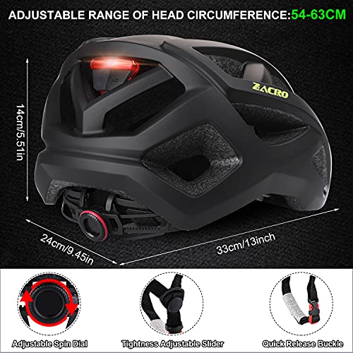 Zacro Casco Bicicleta Montaña MTB - Adulto Cascos Ciclismo con Luz Trasera Recargable y Visera Solar Desmontable, Unisex Casco de Bicicleta Seguridad Superligero Ajustable con Certificado CE, Mate