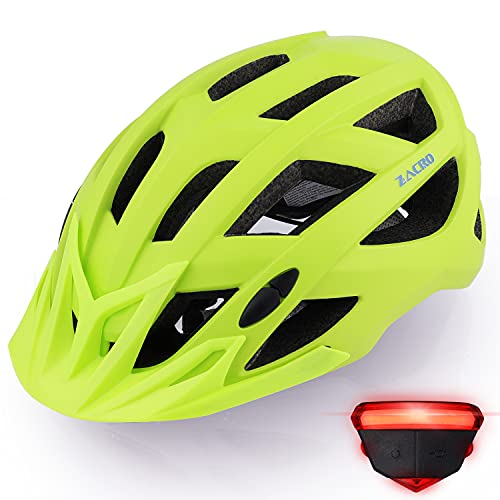 Zacro Casco Bicicleta Montaña MTB - Adulto Cascos Ciclismo con Luz Trasera Recargable y Visera Solar Desmontable, Unisex Casco de Bicicleta Seguridad Superligero Ajustable con Certificado CE, Mate