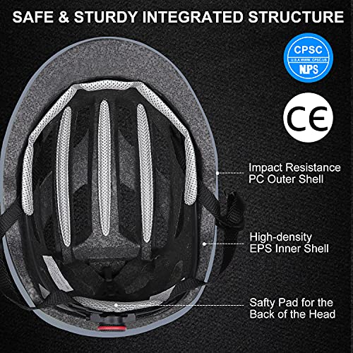 Zacro Casco Bicicleta Montaña MTB - Adulto Cascos Ciclismo con Luz Trasera Recargable y Visera Solar Desmontable, Unisex Casco de Bicicleta Seguridad Superligero Ajustable con Certificado CE, Mate