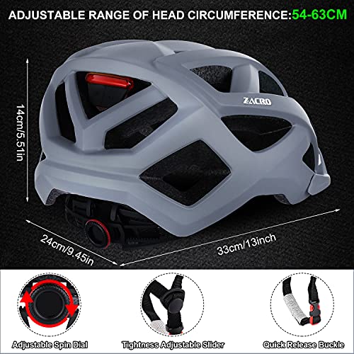 Zacro Casco Bicicleta Montaña MTB - Adulto Cascos Ciclismo con Luz Trasera Recargable y Visera Solar Desmontable, Unisex Casco de Bicicleta Seguridad Superligero Ajustable con Certificado CE, Mate