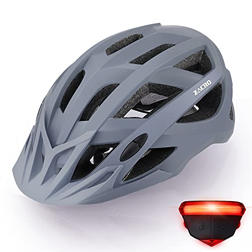 Zacro Casco Bicicleta Montaña MTB - Adulto Cascos Ciclismo con Luz Trasera Recargable y Visera Solar Desmontable, Unisex Casco de Bicicleta Seguridad Superligero Ajustable con Certificado CE, Mate