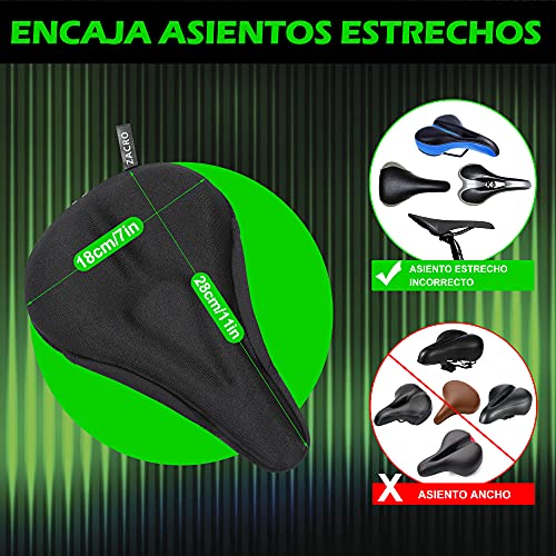 Zacro Cubierta de Gel Sillin Bicicleta, Cubierta de Asiento de Bicicleta, Cubre Sillines Bicicleta Gel Suave 11.2 * 7.2 in, Cojín Sillín Bici Suave, Impermeable y Anti-Polvo, Negro