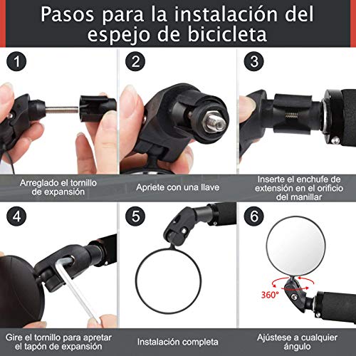 Zacro Espejo Retrovisor de Bicicleta y Timbre para bicicleta 1pcs, 360° Adjustable para Bicicleta Manillar, Espejor Rotativo Universal y Seguro, para Carretera Montaña/Bicicleta Plegables/ Urbanas