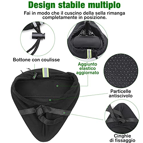 Zacro Funda Sillín Bicicleta Gel - Funda De Gel para Sillín De Bicicleta, Asiento de Conducción Grande, Cómodo y Transpirable con Funda Impermeable-Negro