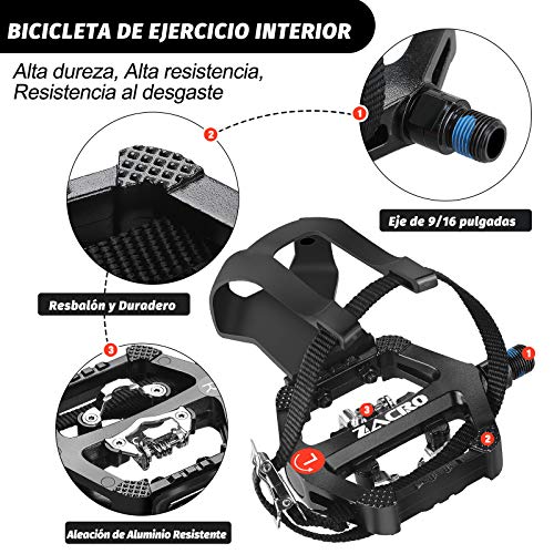 Zacro Pedal SPD, Pedales Mixtos con Jaula y Correa, Pedales Bicicleta de Eje de 9/16 Pulgadas, Pedales Mixtos MTB Adecuado para Bicicletas de Ejercicio Interior, Bici Spinning