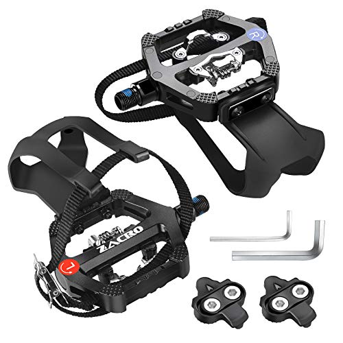 Zacro Pedal SPD, Pedales Mixtos con Jaula y Correa, Pedales Bicicleta de Eje de 9/16 Pulgadas, Pedales Mixtos MTB Adecuado para Bicicletas de Ejercicio Interior, Bici Spinning