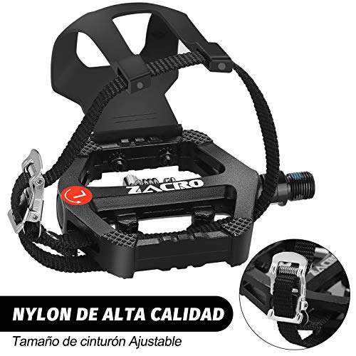 Zacro Pedal SPD, Pedales Mixtos con Jaula y Correa, Pedales Bicicleta de Eje de 9/16 Pulgadas, Pedales Mixtos MTB Adecuado para Bicicletas de Ejercicio Interior, Bici Spinning