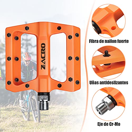 Zacro Pedales Bicicleta MTB de Montaña Ligeros, Pedales Bicicleta Montaña de Nylon Antideslizante Durable con 2 cojinetes, para Universal Bicicleta de Carretera BMX MTB Road Bici 9/16 Pulgadas-Naranja