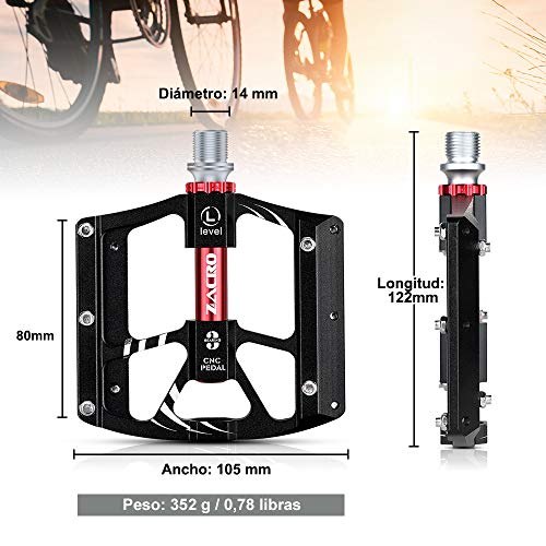 Zacro Pedales Bicicleta MTB de Montaña,Aluminio Antideslizante Pedales Ciclismo Durable,3 cojinetes para Bicicleta de Carretera BMX MTB Road Bicycle 9/16 Pulgadas