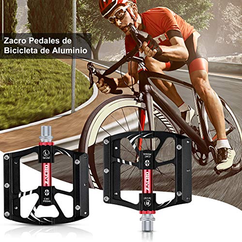 Zacro Pedales Bicicleta MTB de Montaña,Aluminio Antideslizante Pedales Ciclismo Durable,3 cojinetes para Bicicleta de Carretera BMX MTB Road Bicycle 9/16 Pulgadas