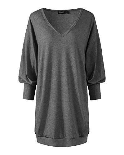 ZANZEA Mujer Jersey de Punto Largos Cuello V Manga Larga Otoño Vestidos Sudadera Casual Tallas Grandes Suéter Suelta Gris Oscuro S