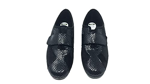 Zapatilla de Calle/Mujer/Cosdam/Material Bamara/Ancho Especial/Negro/Cuña 3 cm/Cierre fácil/Talla 37