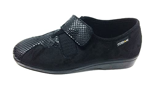 Zapatilla de Calle/Mujer/Cosdam/Material Bamara/Ancho Especial/Negro/Cuña 3 cm/Cierre fácil/Talla 37