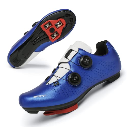 Zapatillas Ciclismo Carretera Hombre Bicicleta Carretera MTB Tacos Respirables calas Pedales Mountain Interior Zapatillas de Ciclismo (Azul, Numeric_39)