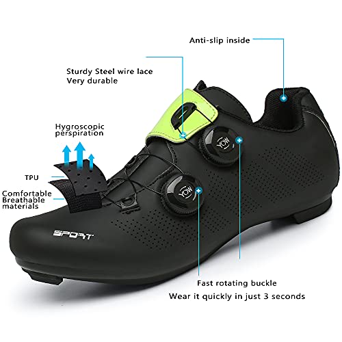 Zapatillas Ciclismo Carretera Hombre Bicicleta Carretera MTB Tacos Respirables calas Pedales Mountain Interior Zapatillas de Ciclismo (Verde Negro, Numeric_47)