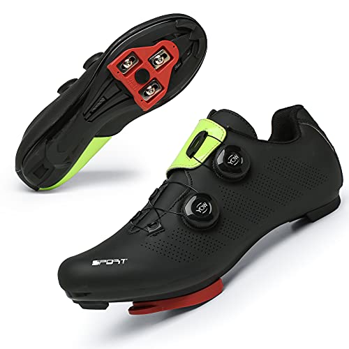 Zapatillas Ciclismo Carretera Hombre Bicicleta Carretera MTB Tacos Respirables calas Pedales Mountain Interior Zapatillas de Ciclismo (Verde Negro, Numeric_47)