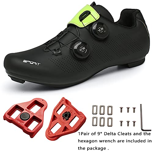 Zapatillas Ciclismo Carretera Hombre Bicicleta Carretera MTB Tacos Respirables calas Pedales Mountain Interior Zapatillas de Ciclismo (Verde Negro, Numeric_45)