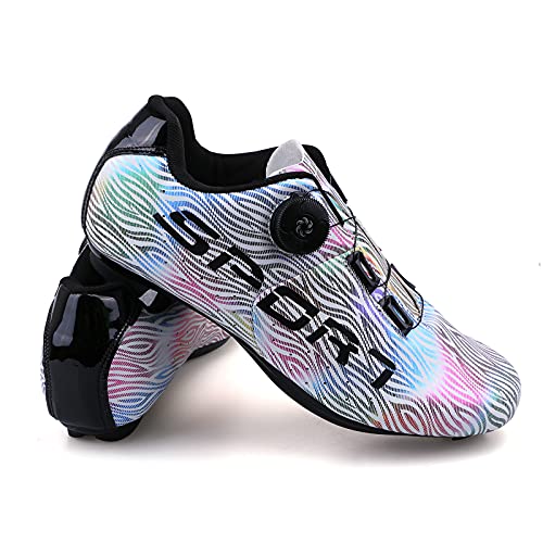 Zapatillas Ciclismo Carretera Hombre Mujere Zapatillas MTB Adulto Cycling Shoes Talla 43 Color Blanco Hebilla De Zapato Giratoria Respirable Calzado Ciclismo con Caja De Zapatos